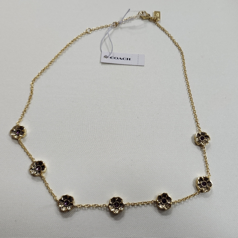 NWT Coach Gold-Tone Tea Rose Station Necklace - Picture 4 of 6